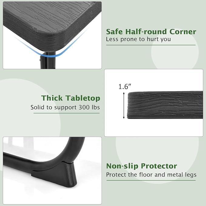 Giantex Picnic Table Bench Set for 8 Persons, Square Outdoor Table with Umbrella Hole, HDPE Top & Metal Frame, 2000LBS Capacity, Patio Table Bench Set for Deck Backyard Garden, Black