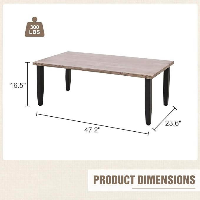Modern Outdoor Coffee Table, Wood Grain Top Patio Rectangle Table for Deck, Porch, Garden, Weather Resistant Steel Frame, Brown