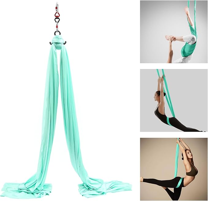 6.6 Yards Aerial Silk Swing Indoor, 19.68 * 8.53ft Aerial Yoga Wall Hammock for Adults, Aerial Silk Starter Kit Ceiling with 360° Swivel Connector & Fixing Discs, Inversion Exercises Holds 440lbs