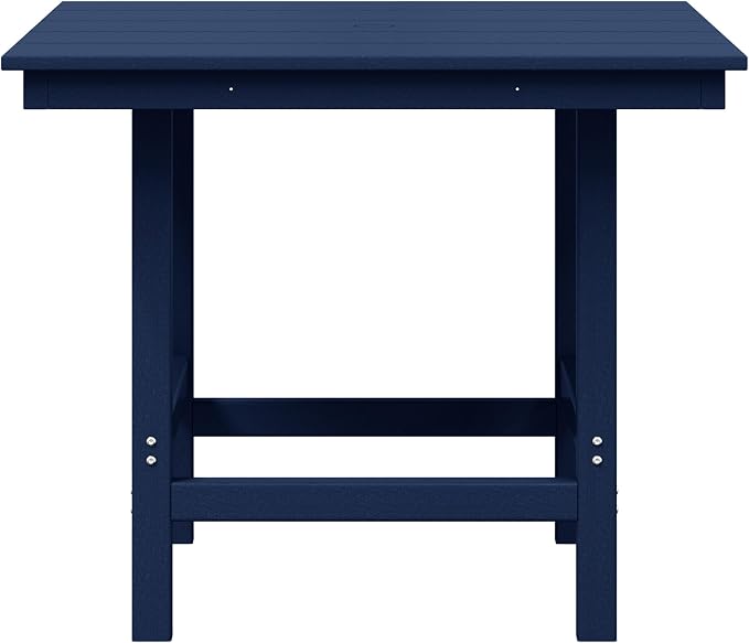 WestinTrends Ashore Outdoor HDPE 36" Square Patio Dining Table with Umbrella Hole, Navy Blue