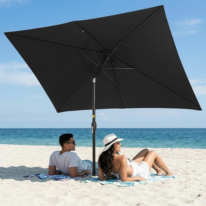 Wisteria Lane 6.5' x 10' Patio Umbrella, Rectangular Patio Umbrella, Metal Pole Square Outdoor Umbrella with Crank and Push Button Tilt, Large Outdoor Umbrella with Polyester Canopy