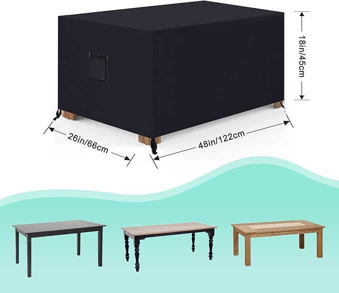 ABCCANOPY Patio Coffee Table Cover Outdoor Table Cover Waterproof Dustproof UV Protection 48x26x18 Black