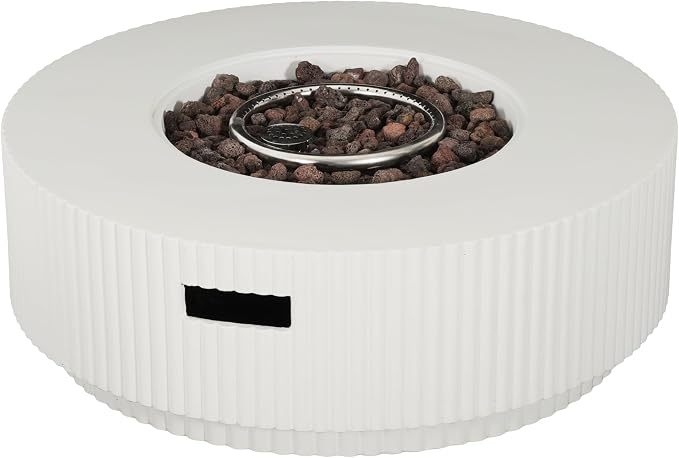 Merax 40,000 BTU Propane Fire Pit Table with Lid, MGO Concrete Outdoor Patio Heater, 2-in-1 Coffee Table with Adjustable Flame, White(Tank Cover Not Provided)