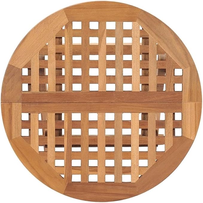 BOWERY HILL 3-Piece Teak Hardwood Outdoor Dining Set, Smooth Sanded Finish, Natural Brown, Round Table with 2 Foldable Chairs, Weather-Resistant, Compact Design for Patio or Garden Dining