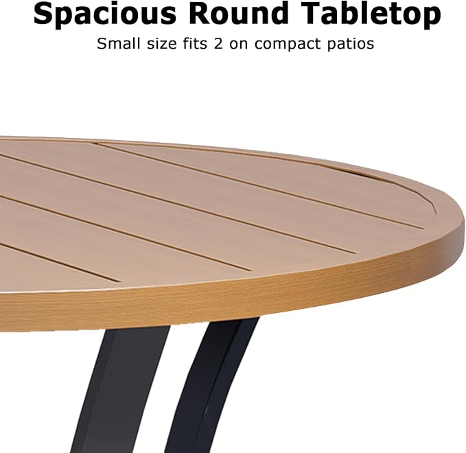 Outdoor Round Dining Table for 2, 27" Small Metal Wrought Iron Table, All Weather Patio Furniture Bistro Table for Deck, Yard, Porch - Honey Oak