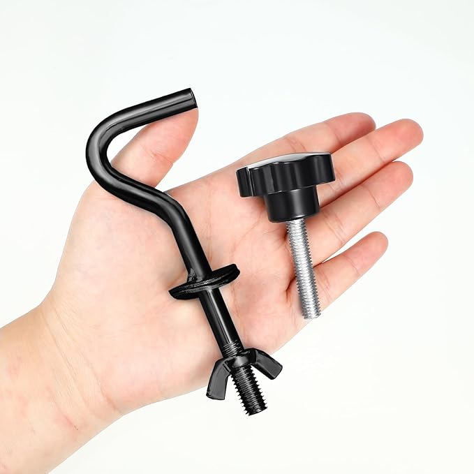 Therwen 8 Pcs Hammock Hardware Kit Heavy Duty Hammock Stand Hook Replacement Thread Hand Knob for Swing Chair Patio Umbrella Base Garden(Black)