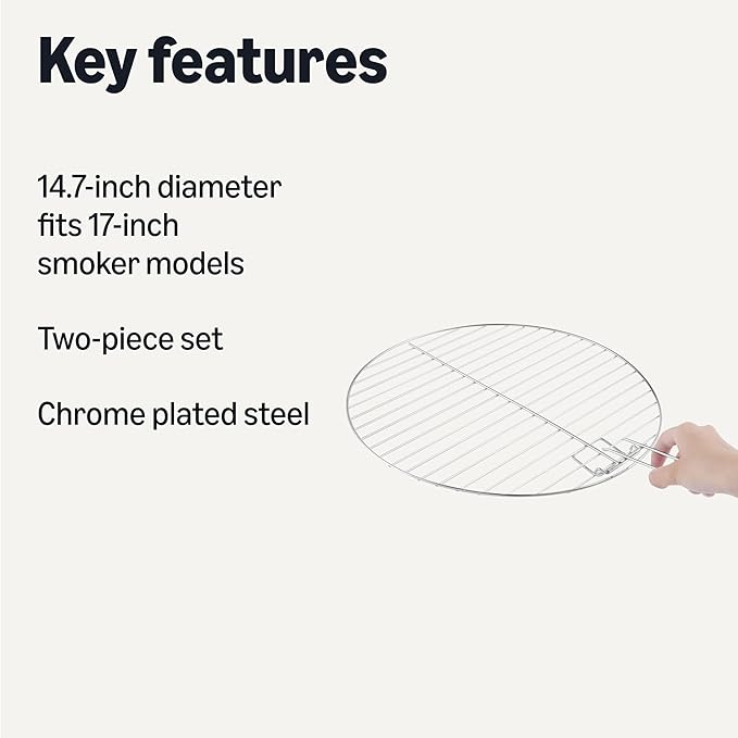 Amazon Basics Replacement Cooking Grate for 16 Inch Charcoal Grill, Round Chromed Iron Steel Grilling Rack Grid, 14.7 inch, 2-Pack, Silver