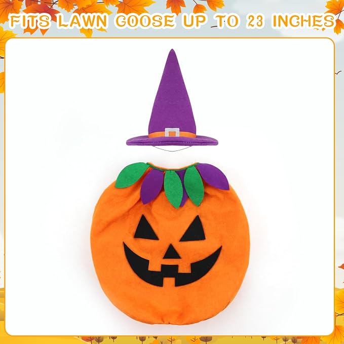 Halloween Porch Goose Outfit Pumpkin Goose Costume for Outdoor Decor | 23'' Plastic/Cement Statues, Patio Lawn Yard Party Decorations
