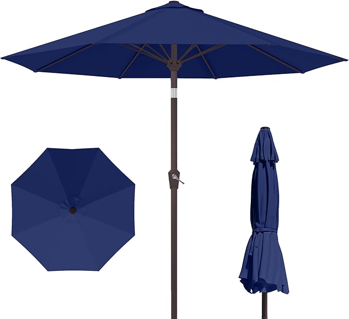Kingdura 10FT Outdoor Patio Umbrella, Market Table Umbrella with Push Button Tilt and Crank, 8 Sturdy Fiberglass Ribs, UV Protection for Pool, Lawn, Deck, Backyard, Garden (Navy blue)