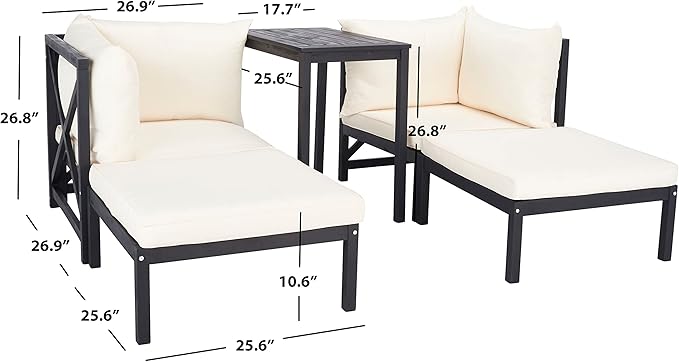 SAFAVIEH Outdoor Collection Ronson Dark Slate Grey/Beige Cushion 5-Piece Sectional Patio Set