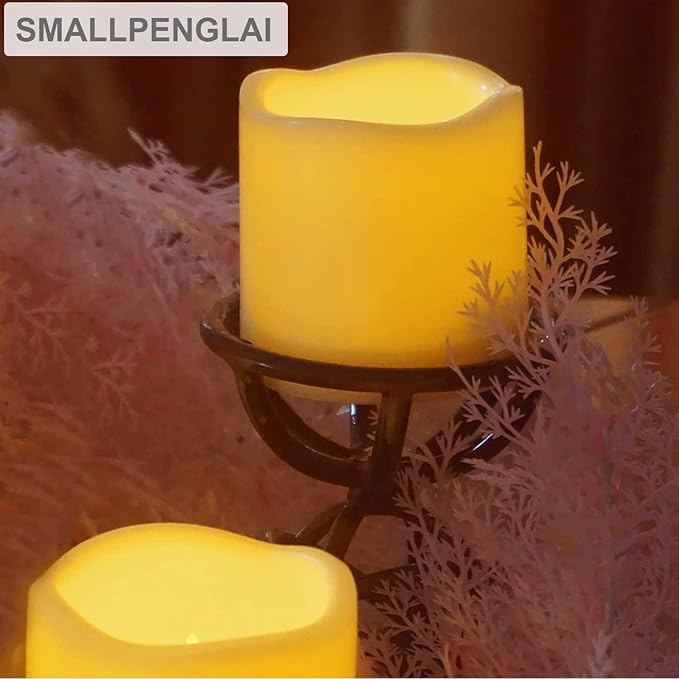 Outdoor Indoor Flameless Pillar Candles, 4 Pack Plastic Resin Battery Operated Electric LED Candle Sets with Cycling 24 Hours Timer Function for Home Party Wedding Decoration, 3"x3"