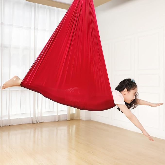 Kids Sensory Therapy Swing Hammock Children's Swing Hammock Indoor Elastic Cuddle Pod Swing for Autism Boys Girls with ADHD SPD Asperger's Sensory Integration Special Needs (Red)