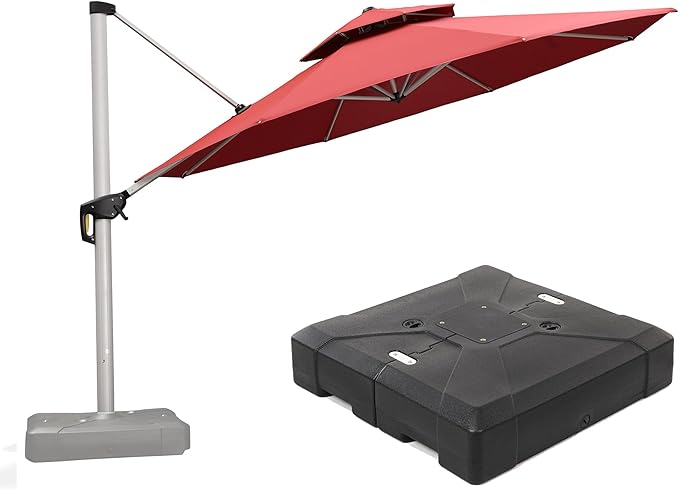 PURPLE LEAF 13 FT Cantilever Patio Umbrellas with Base Included, Large Round Offset Umbrella with 360° Rotation, Outdoor Aluminum Pool Umbrella for Pool Lawn Garden, Terra