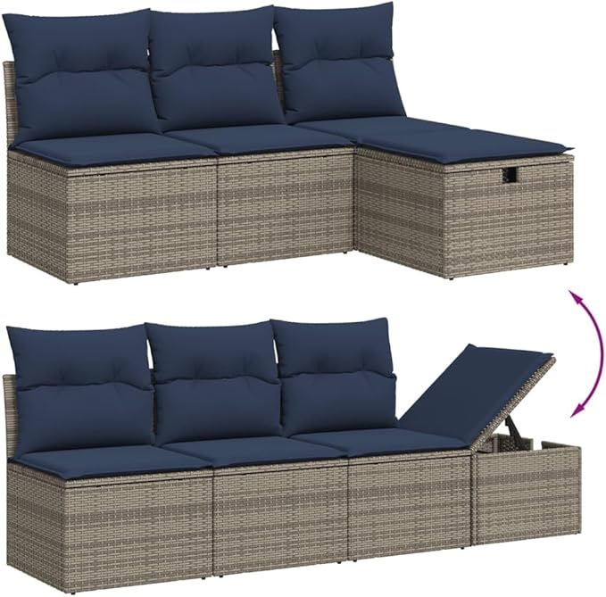 vidaXL Patio Sofa Set with Cushions 7 Piece, Outdoor Conversation Set, Sectional Sofa for Balcony Garden, Modern Style, Gray Poly Rattan