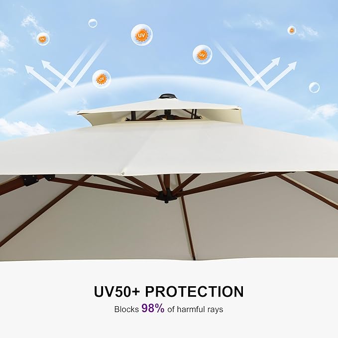 PURPLE LEAF 10ft Patio Umbrella Outdoor Square Umbrellas Large Cantilever Umbrella Windproof Offset Umbrellas Heavy Duty Sun Umbrella for Garden Deck Pool Patio, Cream