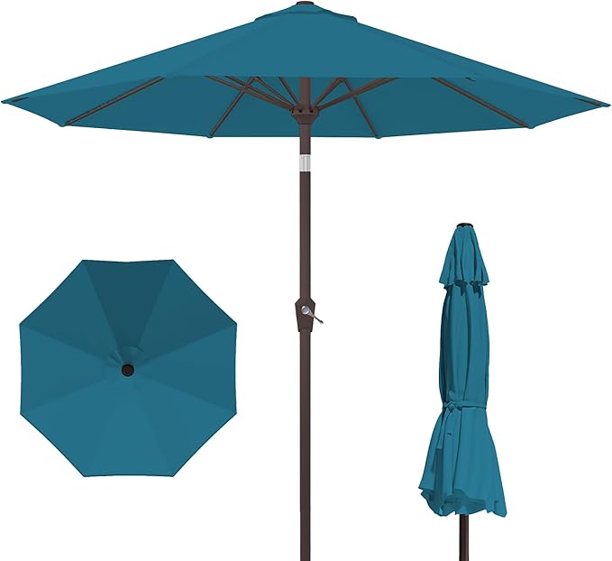 PatioKingdom 10FT Patio Umbrella with Push Button Tilt and Crank, Outdoor Market Umbrella with 8 Fiberglass Ribs, UV Protection Table Umbrella for Pool,Backyard,Garden,Deck