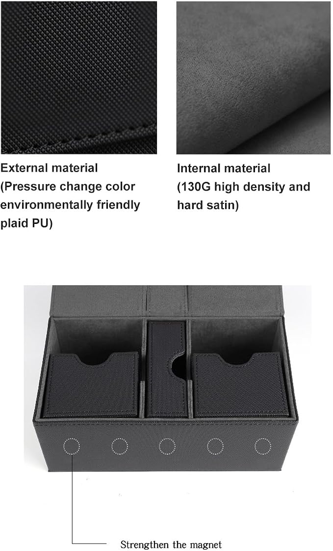 SUNGOOYUE Card Deck Box, PU Leather Game Card Storage Box with 3 Drawers and Magnetic Closure, for Holding Over 200 Cards Sports Cards (Black)