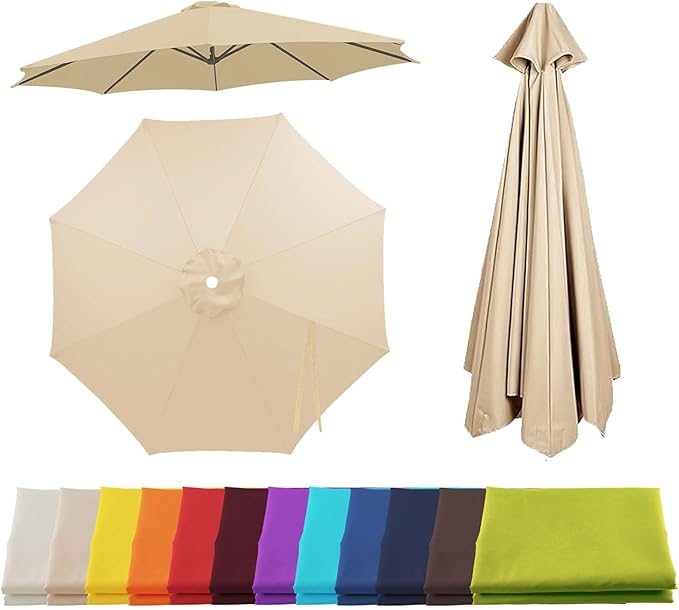 Patio Umbrella Replacement Canopy for 6/8 Ribs, Outdoor Table Market Yard Umbrella Replacement Top Cover, Waterproof Umbrella Canopy Fabric Replacement Canvas(Beige,9.2FT 8-Ribs)
