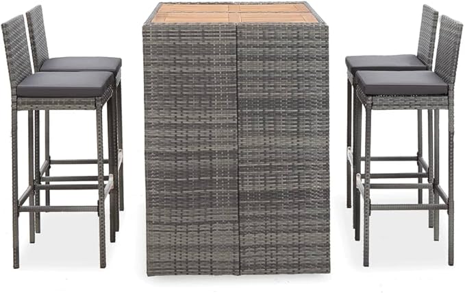 Patio Bar Set with Cushions,Patio Lounge Set,Outdoor Furniture,Outdoor Furniture Sets,Patio Conversation Sets,for Garden,Deck,Backyard,5 Piece Poly Rattan Gray