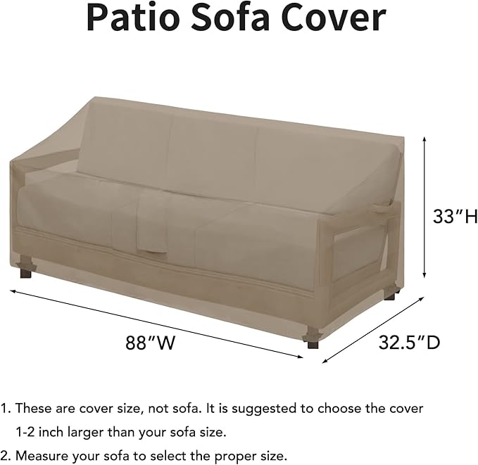 Easy-Going Waterproof Patio Sofa Cover UV Resistant 3 Seater Outdoor Sofa Cover Weatherproof Lawn Patio Furniture Cover with Tape Sealed Seam (88Wx32.5Dx33H inch, Camel)