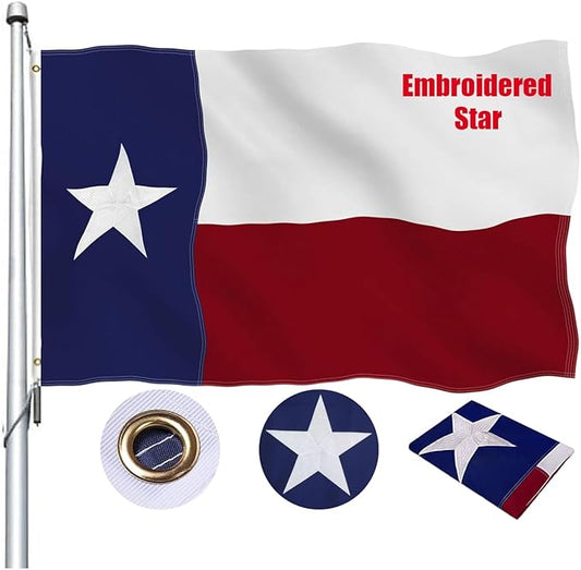 Texas State Flag 3x5 Feet - Embroidered Sewn Heavy Duty 210D Oxford TX Flag 4 Rows Hemming State of Texas Flags with 2 Brass Grommets for Indoor Outdoor