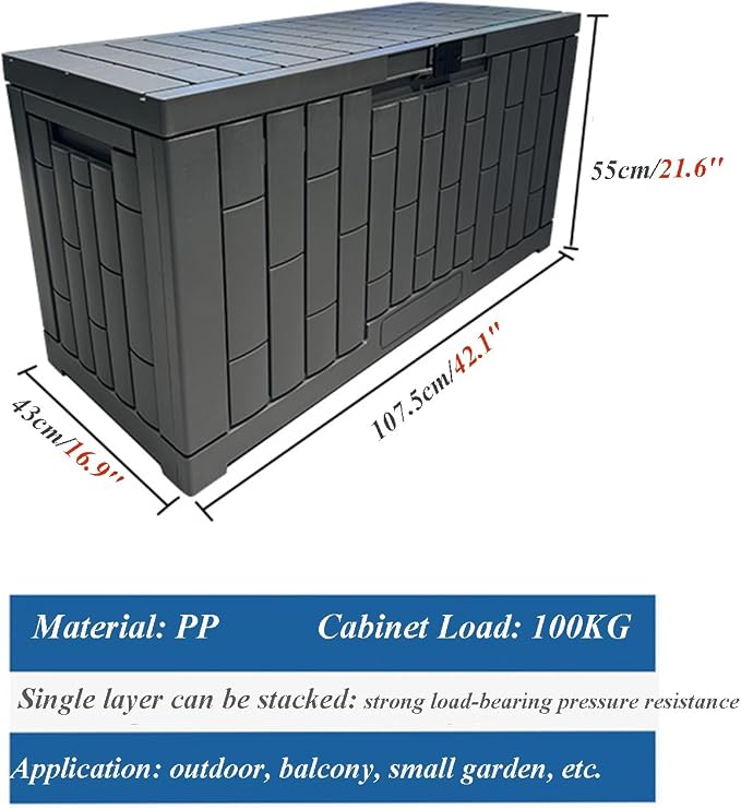 76 Gallon Resin Deck Boxes, Waterproof Storage Box Indoor and Outdoor with Lockable Lid for Garden Tools, Patio Cushions(42.1''*16.1''*22.6'')