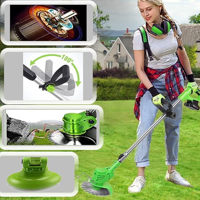 Cordless Wacker Weed, 21v/2Ah Weed Eater Battery Powered,Battery Wacker Weed with 3 Types Blades, Brush Cutter for Yard Garden