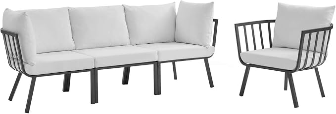 Modway Riverside 4 Piece Outdoor Patio Aluminum Set, 114 x 61.5 x 28, Gray White