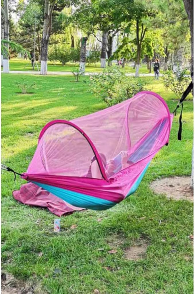 Outdoor Hammock Anti-Rollover Travel Camping Portable Hammock Hanging Chair Outdoor Portable Camping Travel Equipment (Color : Pink, Size : 240 * 120cm)