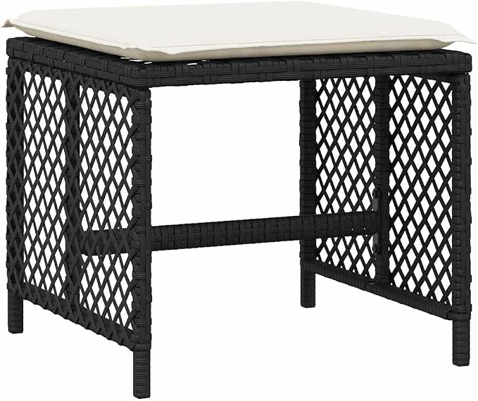 17-Piece Garden Dining Set with Cushions, Large Rectangular PE Rattan Outdoor Patio Table with 12 Folding Chairs and 4 Stools for Backyard, Deck and Terrace, Black and Cream