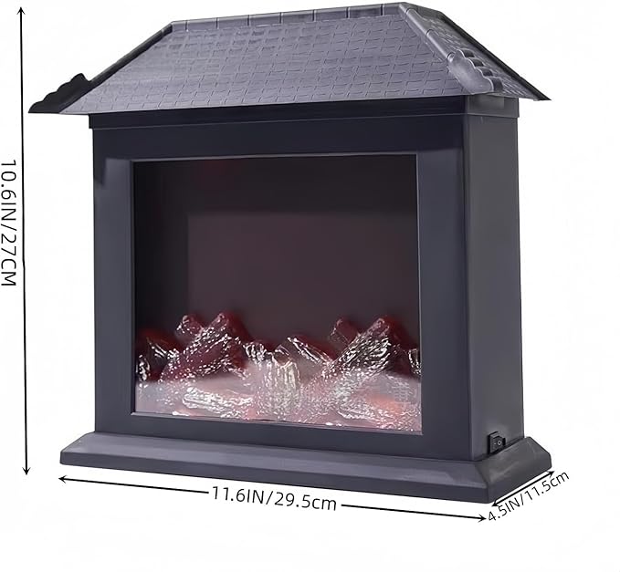 Simulated LED Fireplace Lantern USB & Battery Powered Flameless Light with Simulation Flame Table Decorative Lamp Mini Fireplace Ornament for Cozy Home Decor Free Standing Electric Log Burner