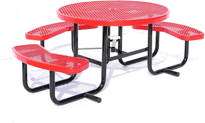 ADA Outdoor Picnic Table, Expanded Metal, Wheelchair Accessible (Red, 46 Round)