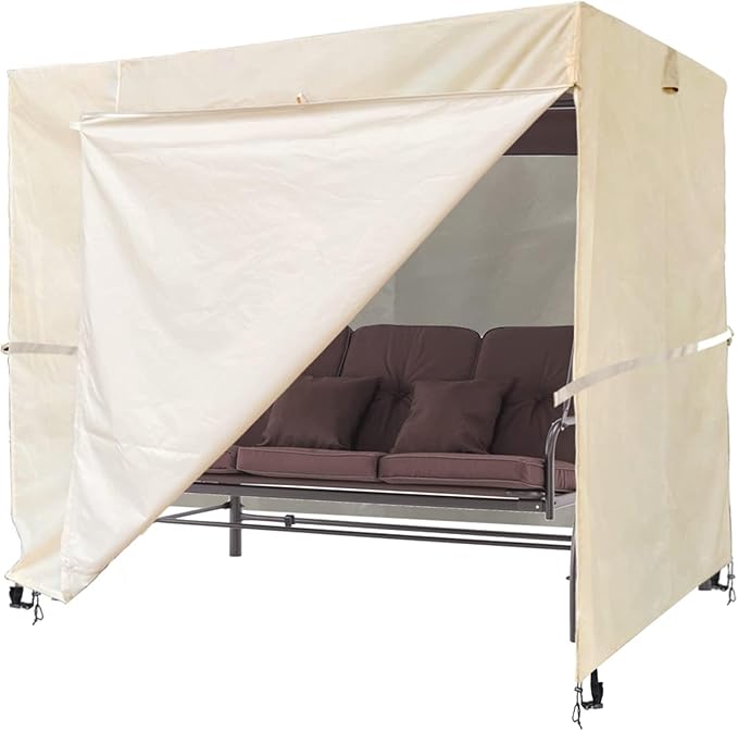 Outdoor Swing Cover 3 Triple Seater Hammock Cover Garden Swing Cover Garden Hammock Glider Chair Cover Patio Furniture Cover UV Resistant Swing Canopy Cover All Weather Protection Beige