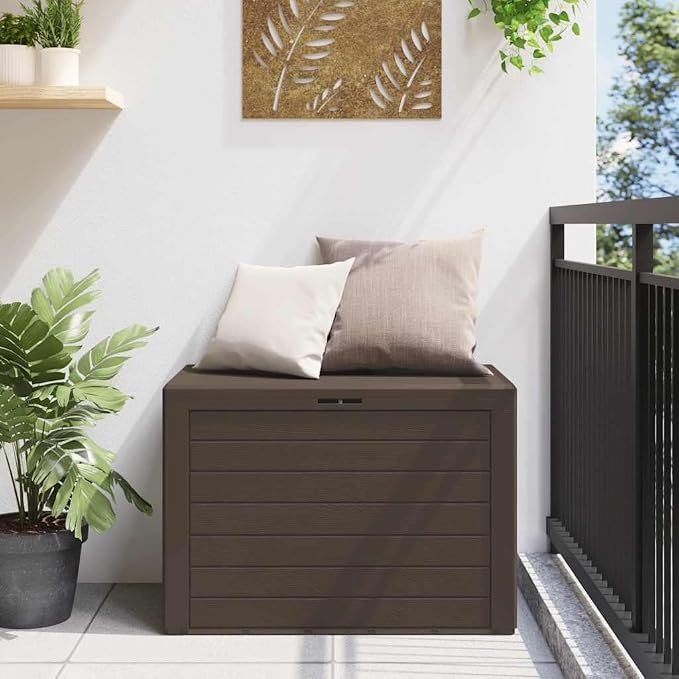 Polypropylene Garden Storage Box 30.7x17.3x21.7 Inches, Patio Storage Chest Brown for Cushions Pillows Blankets, Multipurpose Toolbox