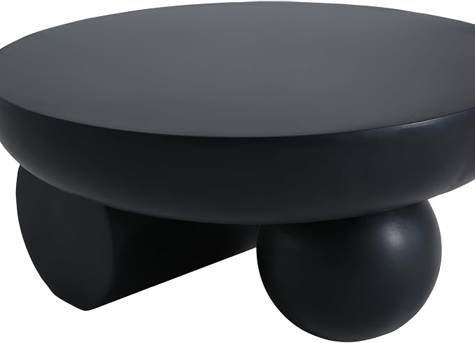 Christopher Knight Home Rico 27.5" Outdoor Coffee Table with Spherical and Cylinder Leg, MGO Round End Table with Ball Legs, No Assembly Patio Table for Poolside/Balcony/Backyard, Black