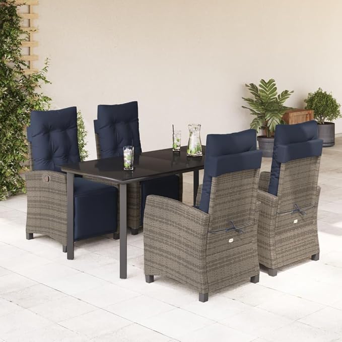 Backyard Furniture Patio Conversation Sets Outdoor Seating 5 Piece Patio Dining Set with Cushions Gray Poly Rattan Suitable for Gardens, Balconies, Decks