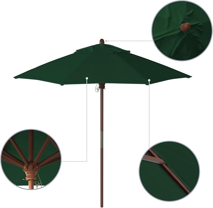California Umbrella 7.5' Round Hardwood Frame Market Umbrella, Stainless Steel Hardware, Push Open