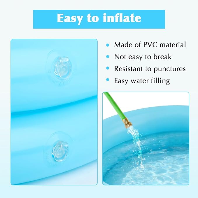 Inflatable Paddling Pool, 23.6 * 19.6 inch Inflatable Swimming Pool, Family Pools, 2 Ring Inflatable- Paddling Pool Water Toys for Indoor Outdoor Pool(Blue)(Blue)