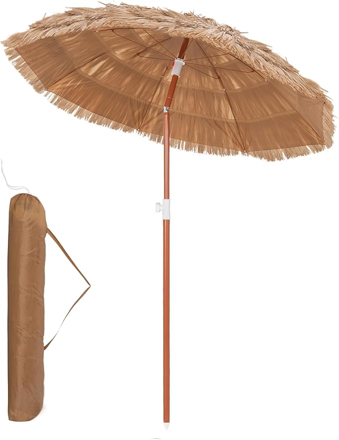 HAPPYGRILL 6 FT Tiki Thatched Umbrella, Hawaiian Tropical Palapa Style Patio Beach Umbrella w/Tilt, Portable Carrying Bag, PP Thatch Grass Pool Parasol for Garden Pool Yard Outdoor