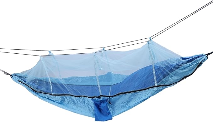 Camping Hammock with Net, Portable Outdoor Hammock Travel Bed 661lb Load Bearing Lightweight Portable Hammock with Net Nylon Material Hammock for Camping (Royal Blue with Light