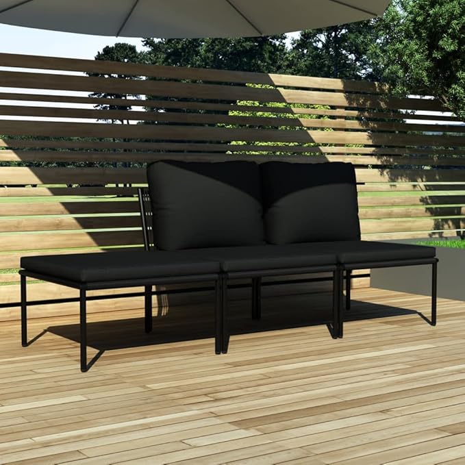 Patio Lounge Set with Cushions,Outdoor Furniture,Outdoor Furniture Sets,Patio Conversation Sets,for Garden,Deck,Backyard,3 Piece Black PVC