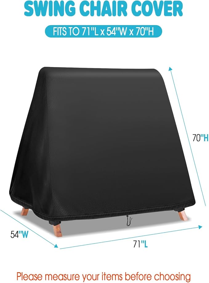 Swing Cover,Waterproof 72 Inch Covers for A Frame Patio Porch Swings,Outdoor Glider Hammock Swing-Covers Windproof and Sun Protect with Drawstring and Buckles (Only-Cover)