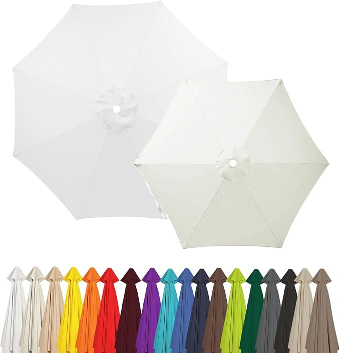 Outdoor Umbrella Replacement Canopy, 6 Ribs 8 Ribs Patio Umbrella Replacement Top Cover, 6.6ft 9 ft 10ft 13ft Waterproof Umbrella Top Canopy Fabric Replacement Canvas(Pure White,7.5FT 6-Ribs)