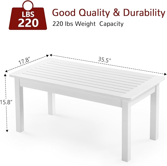 Stoog 4-Piece Outdoor Furniture Set, All-Weather Patio Dining Sets, Include 1 Bench, 2 Chairs and 1 Coffee Table, White