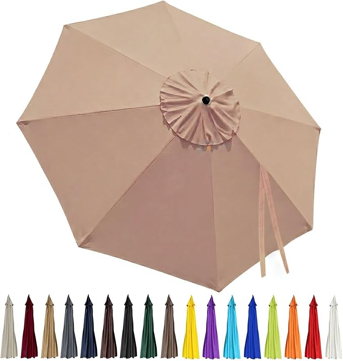 10ft Patio Umbrella Replacement Canopy 8 Ribs, Waterproof & Fade Resistant Market Umbrella Cover, Thickened Polyester Fabric for Backyard, Garden and Pool (Canopy Only) (Champagne)