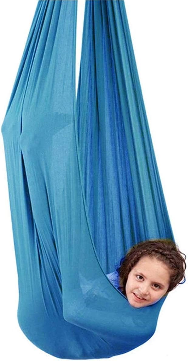 Elastic Aerial Yoga Hammock Nylon Hanging Cuddle Swing Seat Therapy Kids Swings for Autism ADHD ADD Indoor Outdoor Children Teens (Color : Blue, Size : 150 x 280 cm)
