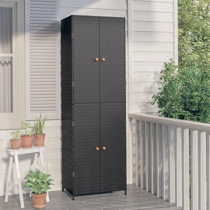 Garden Storage Cabinet Outside Deck Storage Box Outdoor Patio Storage Backyard Storage Box Furniture Storage Box Black 23.2"x15.7"x70.9" Poly Rattan