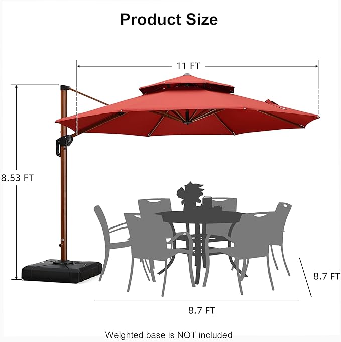 PURPLE LEAF 11ft Patio Umbrella Outdoor Round Umbrellas Large Cantilever Umbrella Windproof Offset Umbrellas Heavy Duty Sun Umbrella for Garden Deck Pool Patio, Brick Red