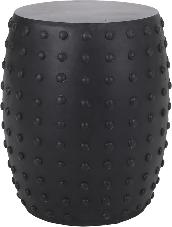 Outdoor Side Table 15.5" Drum Shape Lightweight Concrete-Look Outdoor Indoor Accent Table Decorative Garden Stools, for Patio Porch Living Room, Black