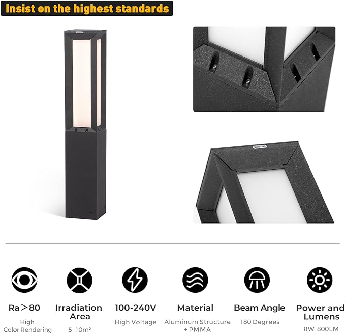 Landscape Path Light, Aluminum 8W 800LM Luxury LED Lighting, 32 Inches Modern Outdoor Bollard Lighting for Lawn, Patio, Courtyard and Driveway Decoration